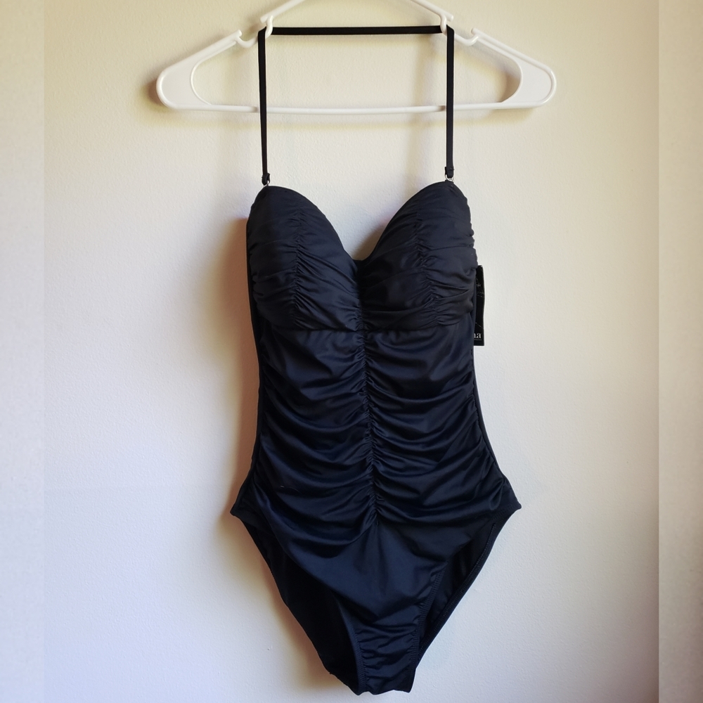 🏷NWT a.n.a Black Rouched OnePiece Halter Swimsuit